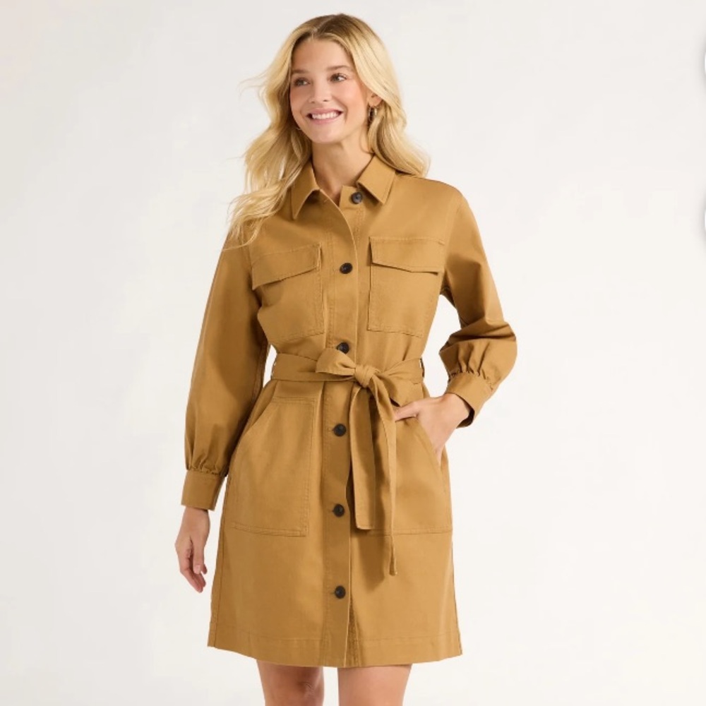 Free Assembly Classic Tan Trench Coat dress with Belt spacious pockets